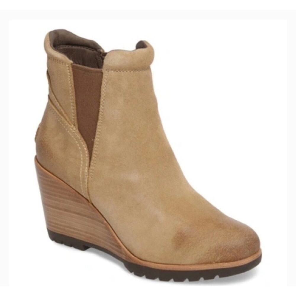 Sorel After Hours Women's Suede Leather Wedge Ankle Pull on Boots Tan Size 6